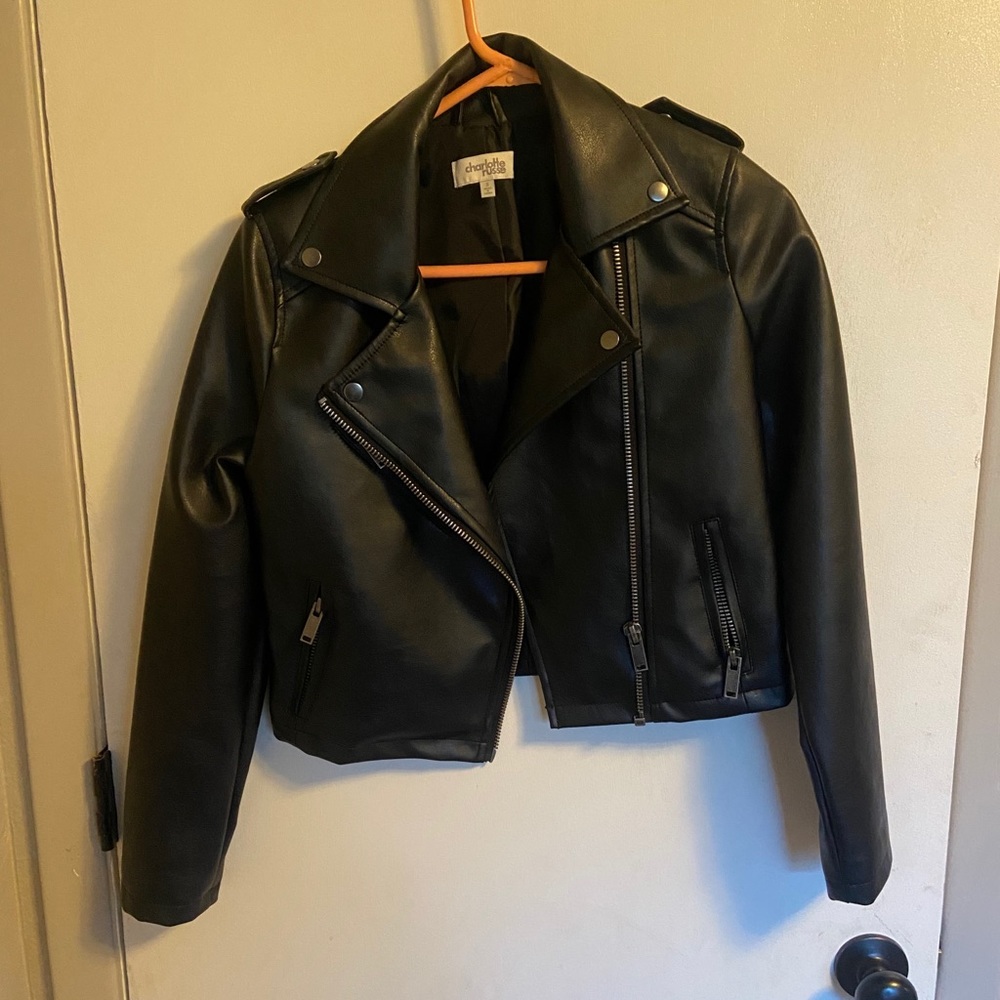 Black faux leather moto jacket